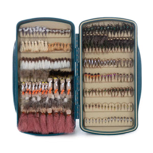 Fishpond Tacky Pescador Medium fly box in Baja Blue, open and full of flies
