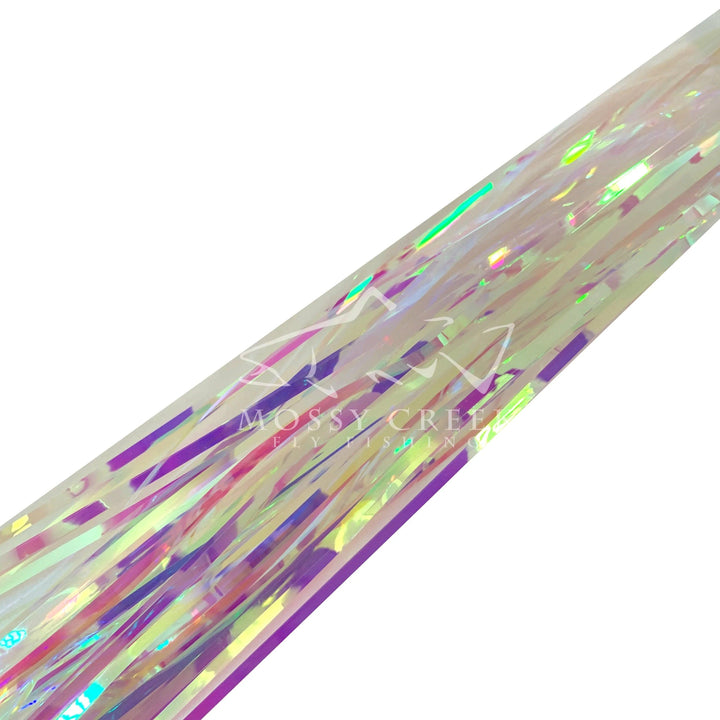 Hedron Saltwater Flashabou Mirage fly tying flash in Opal, wide color-shifting strands