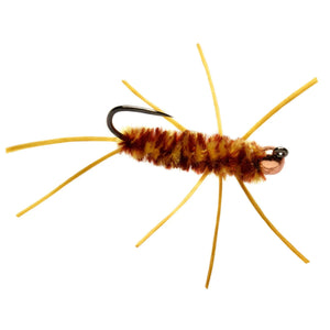 Fulling Mill Jiggy Pat's Brown and Yellow, stonefly jig nymph with rubber legs