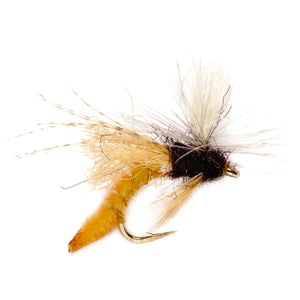 Fulling Mill Spotlight Caddis Emerger Tan, caddis emerger dry fly with a visible post