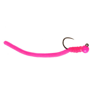 Fulling Mill Squirminator Jig Pink, squirmy worm jig fly with a hot bead