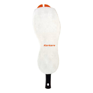 Korkers Felt OmniTrax sole in white felt with orange heel tab and Korkers logo