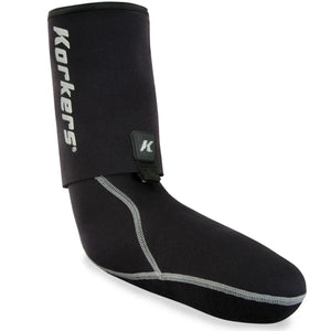 Korkers I-Drain Guard Sock in black neoprene with built-in gravel guard and Korkers logo