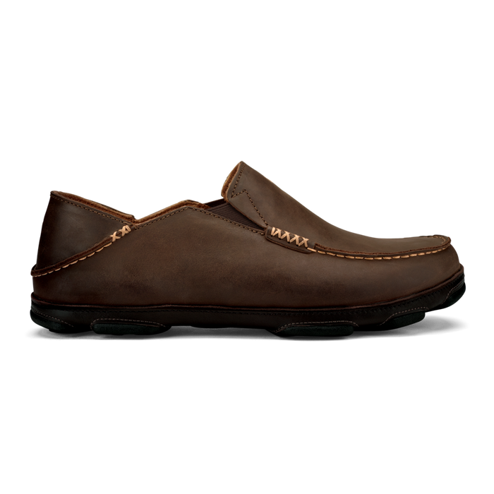 Olukai Moloa Men's Leather Slip-On Shoes Dark Wood / Dark Java