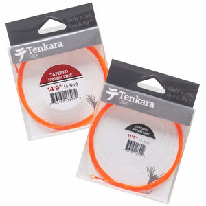 Tenkara USA tapered nylon tenkara lines, 14'9" and 11'6" orange lines in packaging