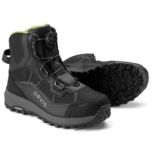 Pair of Orvis Pro BOA wading boots in Shadow black with BOA dial and Michelin outsole