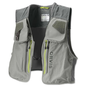 Orvis Ultralight fishing vest in storm gray, front view with vertical chest pockets