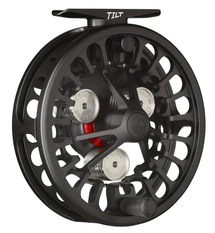 Redington Tilt Euro Nymph fly reel in Black, angled front view