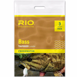 RIO Bass tapered leader 3-pack in tan packaging with largemouth bass artwork