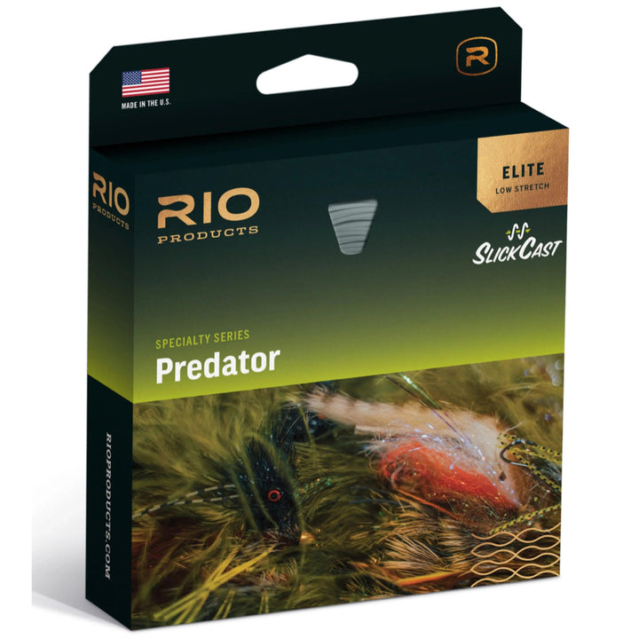 RIO Elite Predator fly line box in green with predator fish artwork