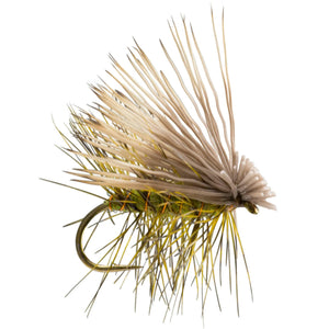 RIO Elk Hair Caddis Olive dry fly with elk-hair wing and palmered hackle