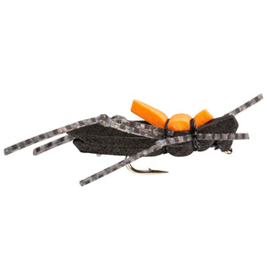 RIO Morrish Hopper Black dry fly with foam body, rubber legs and orange top