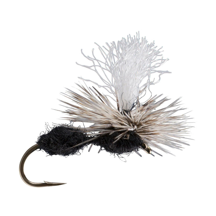 RIO Parachute Ant Black dry fly with dubbed segmented body and parachute post