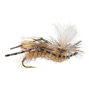 RIO Parachute Hopper Tan dry fly with dubbed body, elk wing, rubber legs and parachute post