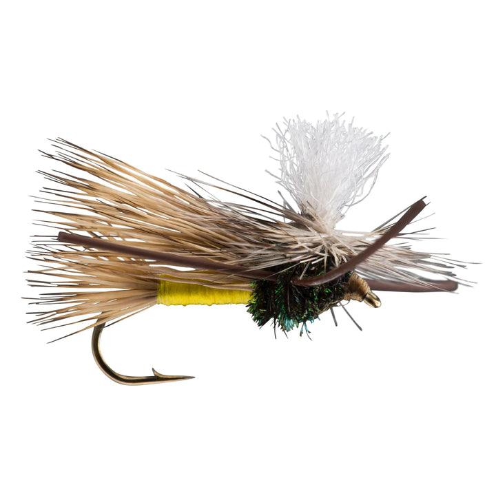 RIO PMX Yellow dry fly with elk wing, parachute post and rubber legs