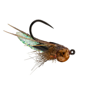 RIO Puparazzi Caddis Green, caddis pupa with mottled tungsten bead and dark wing pads