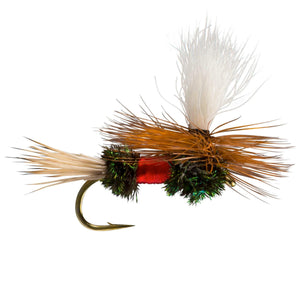 RIO Royal Wulff Parachute dry fly with peacock and red floss body and white parachute post