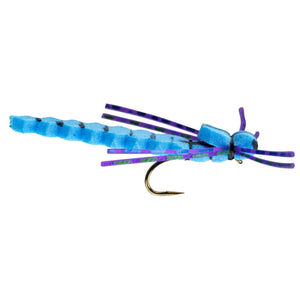 RIO Shear Damsel Blue nymph with segmented body and splayed rubber-leg wings