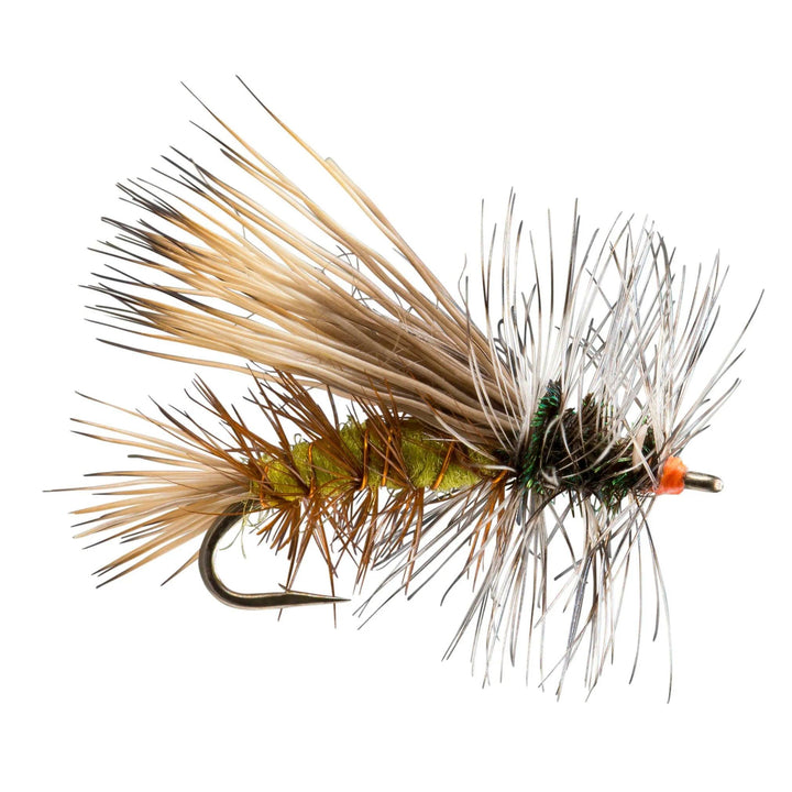RIO Stimulator Yellow dry fly with elk-hair wing and palmered hackle