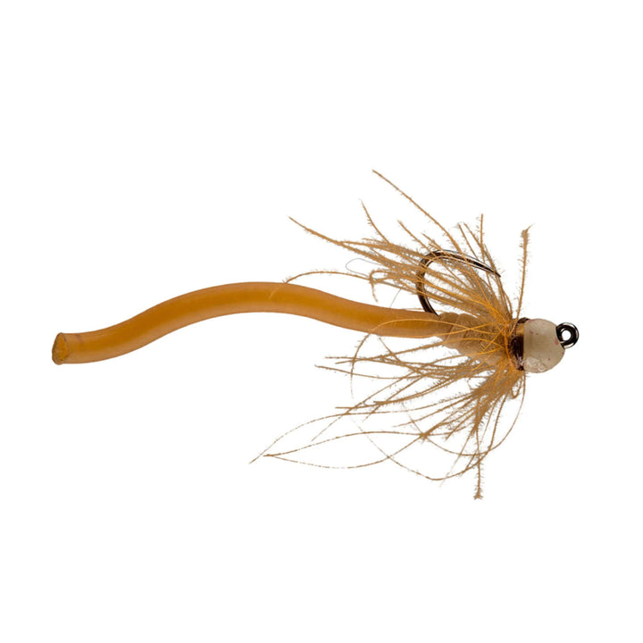 RIO Worm Farm Brown fly with tungsten bead, CDC collar and stretchy worm body