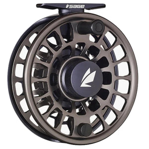 Sage Enforcer fly reel in Tempest Blue, angled view