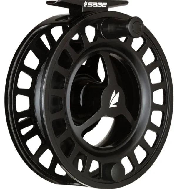 Sage Spectrum fly reel in Black, angled view