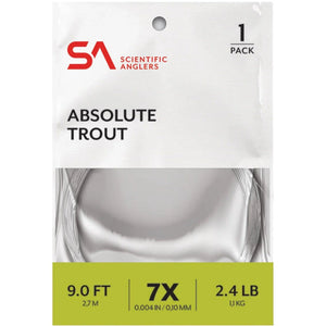Scientific Anglers Absolute Trout 9 ft 7X leader in its paper package