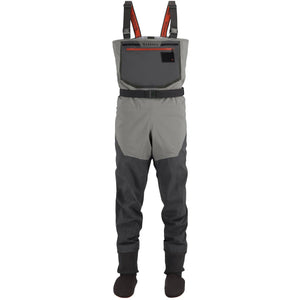 Simms Men's Freestone stockingfoot waders in gray, front view