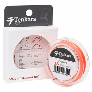 Tenkara USA level line, #3.5 spool of orange fluorocarbon line in its box