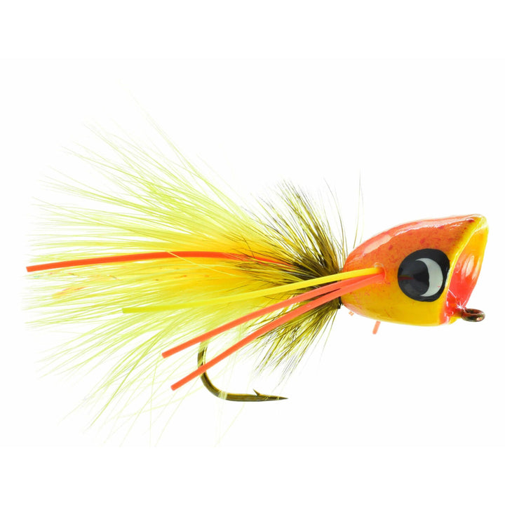 Umpqua Bass Popper Colonel Mustard fly with popper head and rubber legs