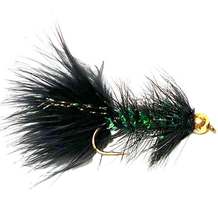 Umpqua Crystal Bugger Black streamer with gold bead, flash body and marabou tail