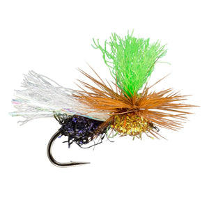 Umpqua Hi-Vis Flying Ant Rust & Black fly with hi-vis post and wings