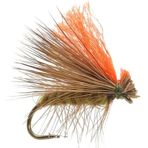 Umpqua Hot Wing Caddis Olive dry fly with elk hair and bright yarn wing