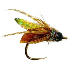 Umpqua Nitro Caddis Olive nymph with segmented body and bead head