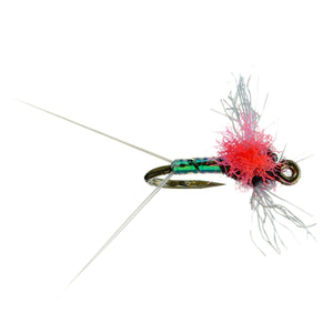 Umpqua Pearl Butt Trico dry fly with pearl butt and orange post