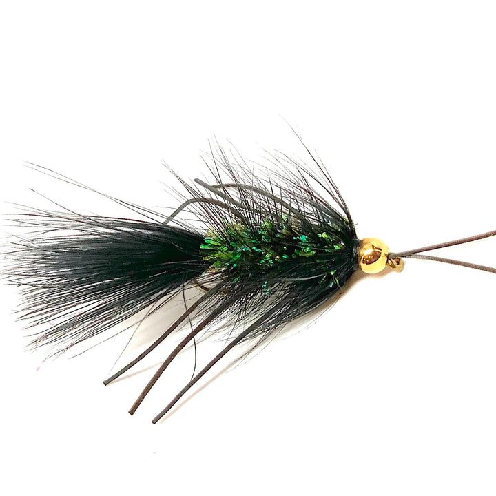Umpqua Rubber Legged Crystal Bugger Black streamer with gold bead, rubber legs and marabou tail