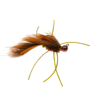 Umpqua Zirdle Bug Jig Olive/Brown nymph with orange tungsten bead and rubber legs
